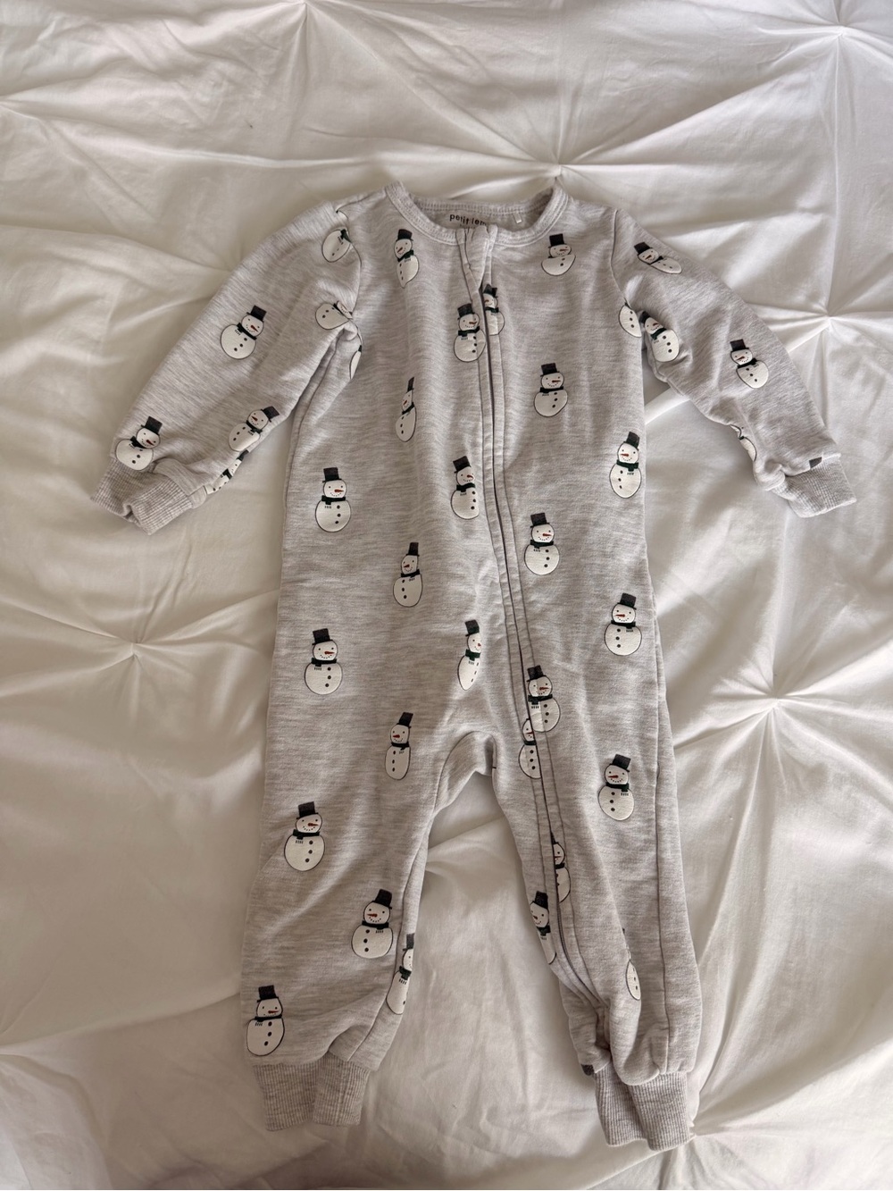 Petit Lem Gray Snowman Footed One-Piece